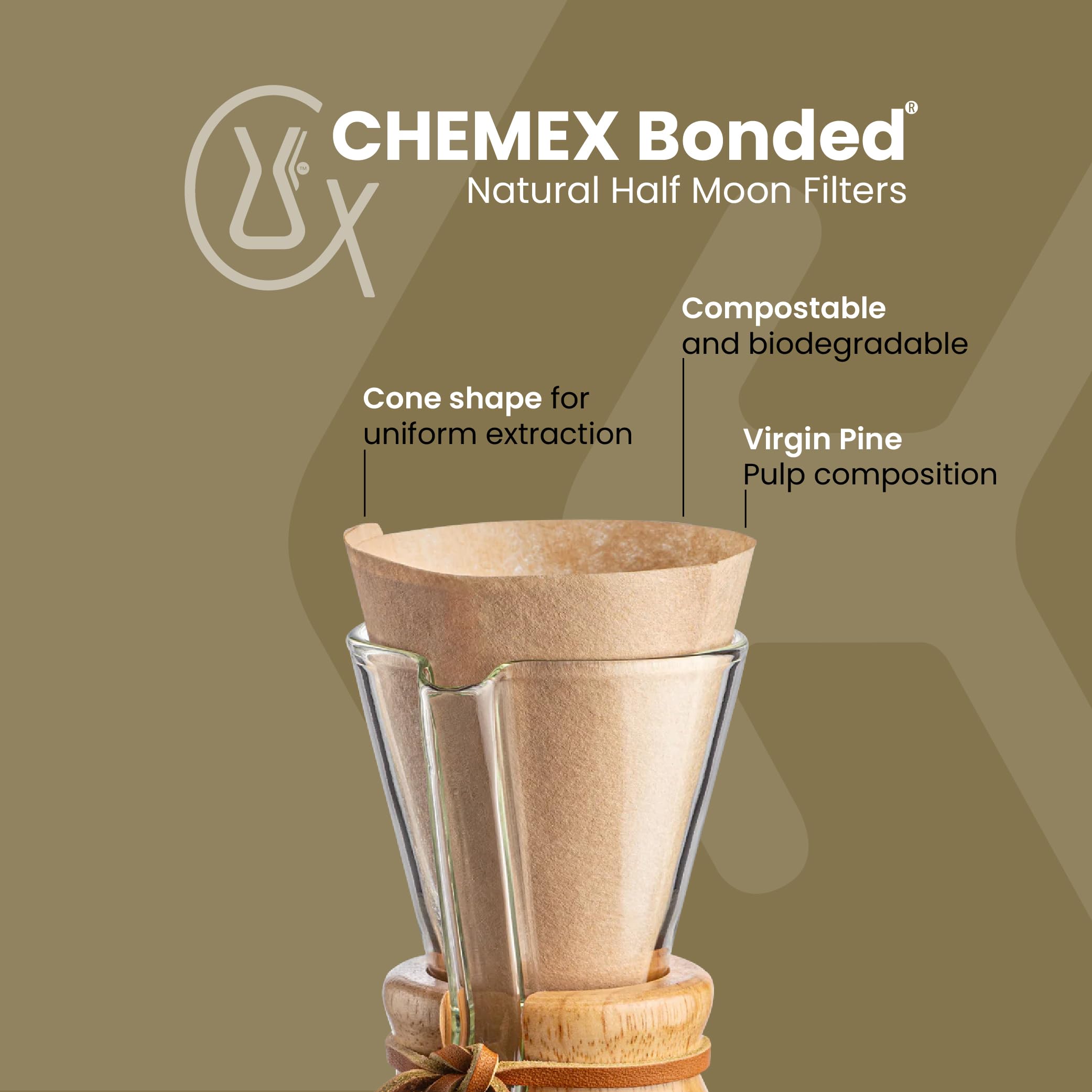 Chemex Filtro Natural Media Luna, filtro más grueso reduce aceites y sedimentos.
