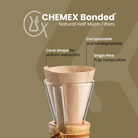 Chemex Filtro Natural Media Luna, filtro más grueso reduce aceites y sedimentos.