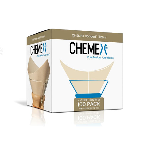 Chemex filtro unido natural cuadrado 100 unidades, empaque exclusivo para consistencia.