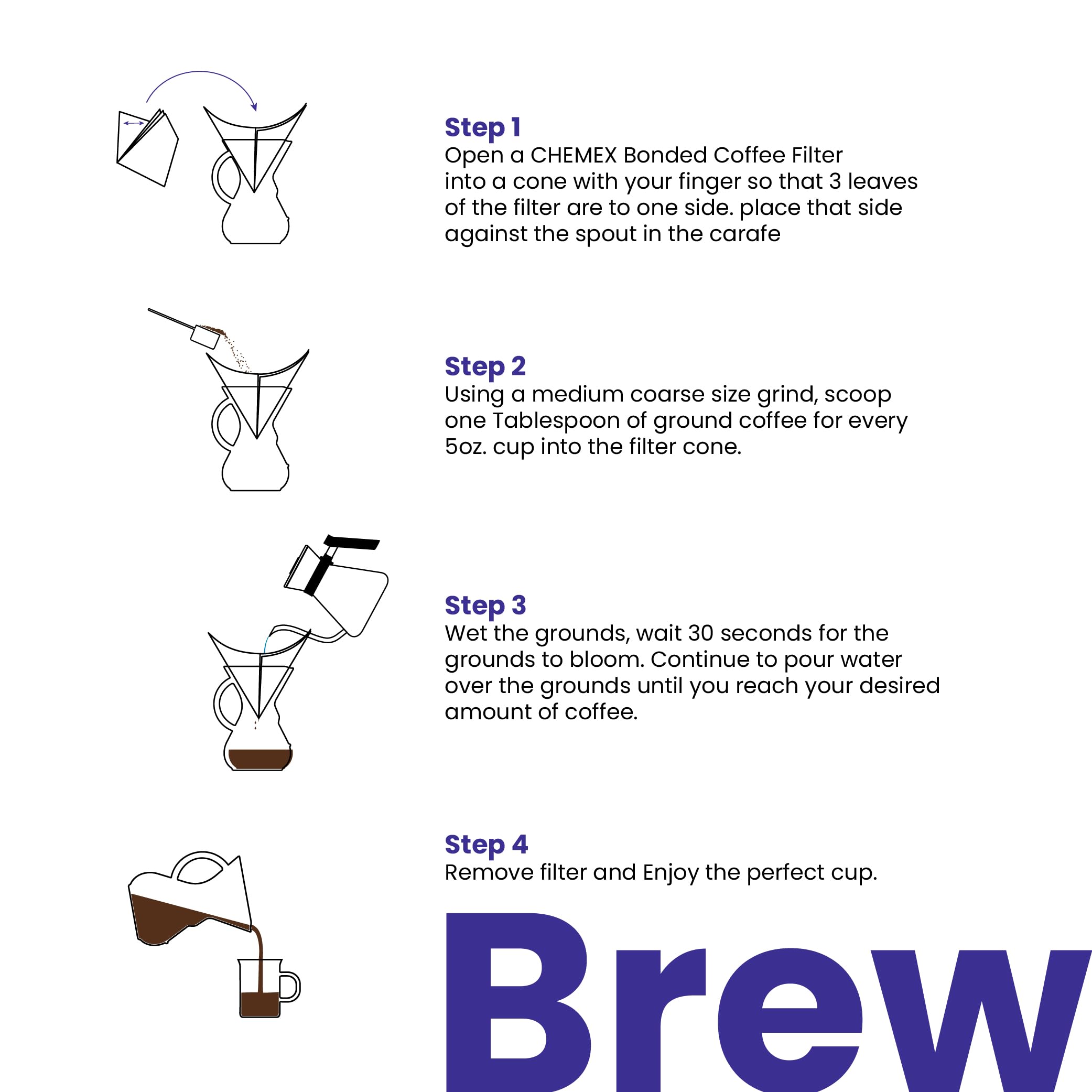 Chemex con medición de 5 onzas por taza para porciones precisas.
