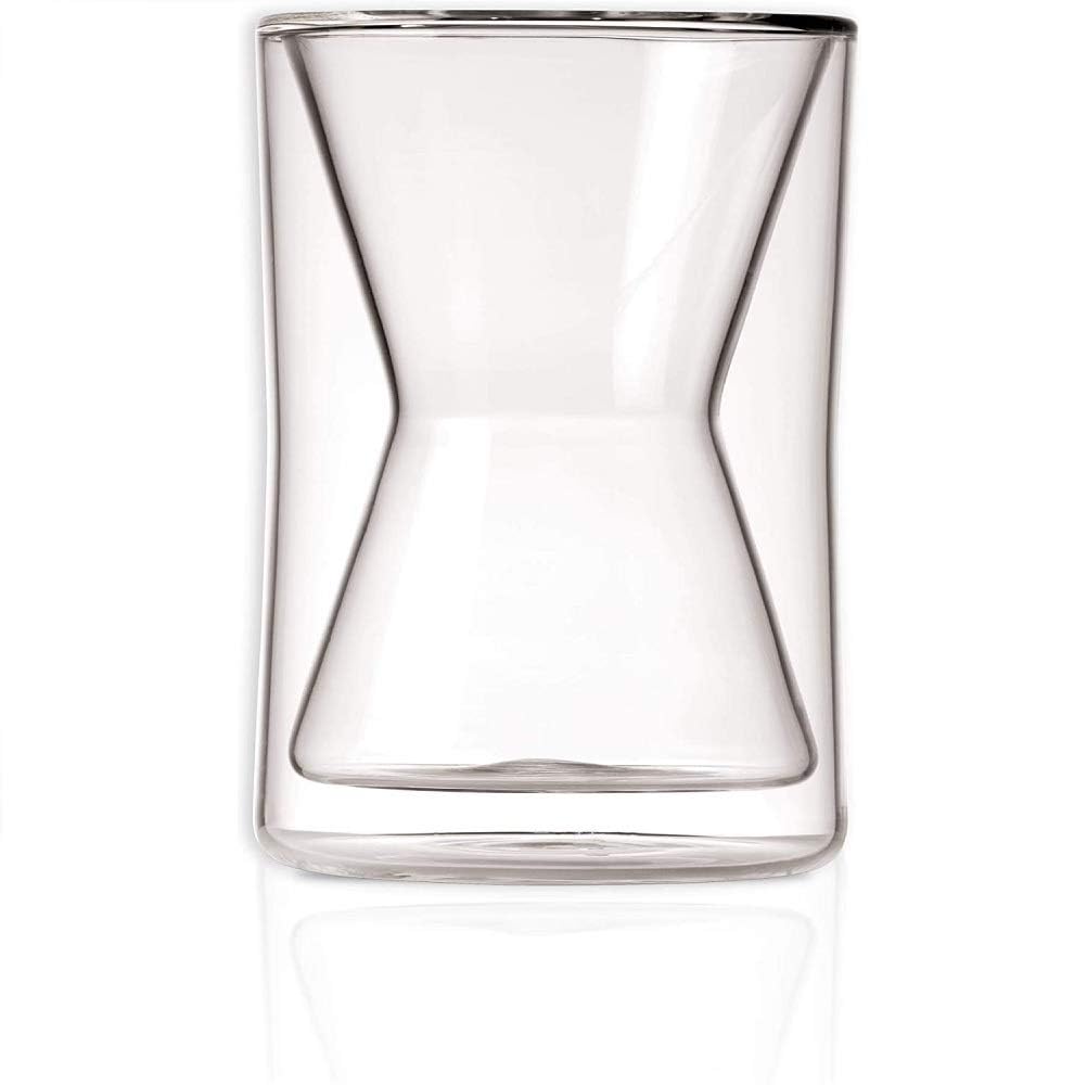 Taza Chemex doble aislada, vista frontal, mantiene caliente la bebida sin condensación.