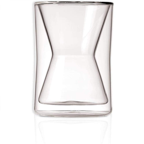 Taza Chemex doble aislada, vista frontal, mantiene caliente la bebida sin condensación.
