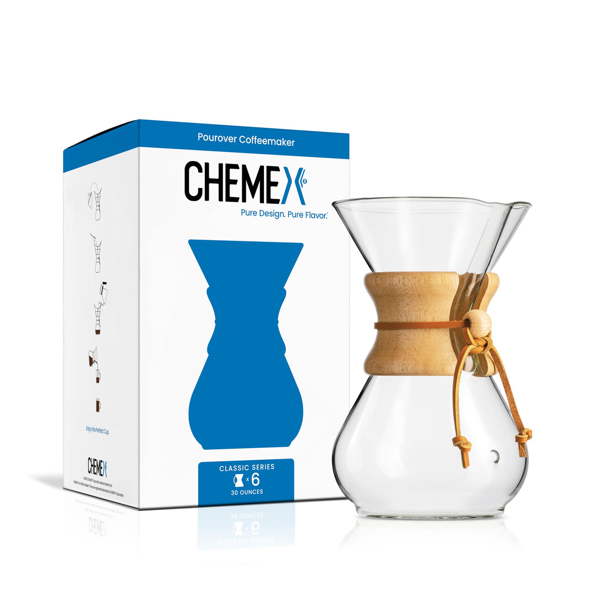 Chemex cafetera de vidrio clasico lista para usar, empaque exclusivo para seis tazas