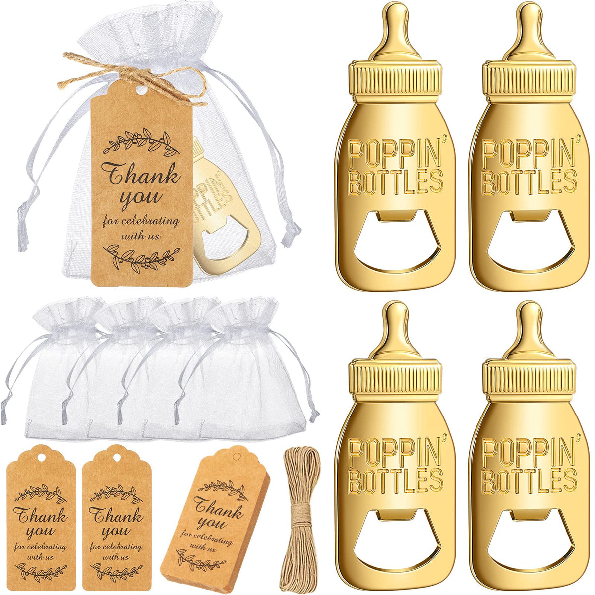 CHENGU abrebotellas bebé pop dorado para fiestas temáticas y recuerdos.