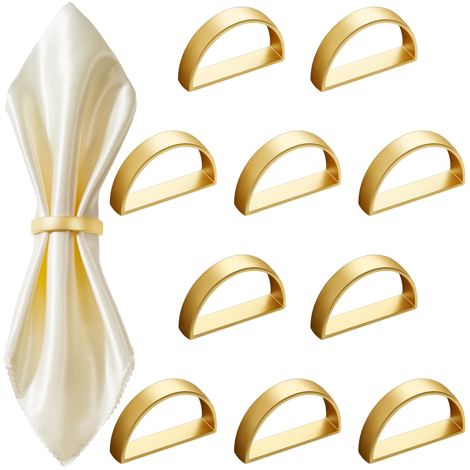 CHENGU aros para servilleta dorado mate en forma de semicírculo.