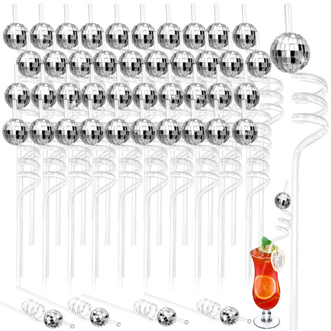 Pajita CHENGU con bola disco plateada para fiestas brillantes.