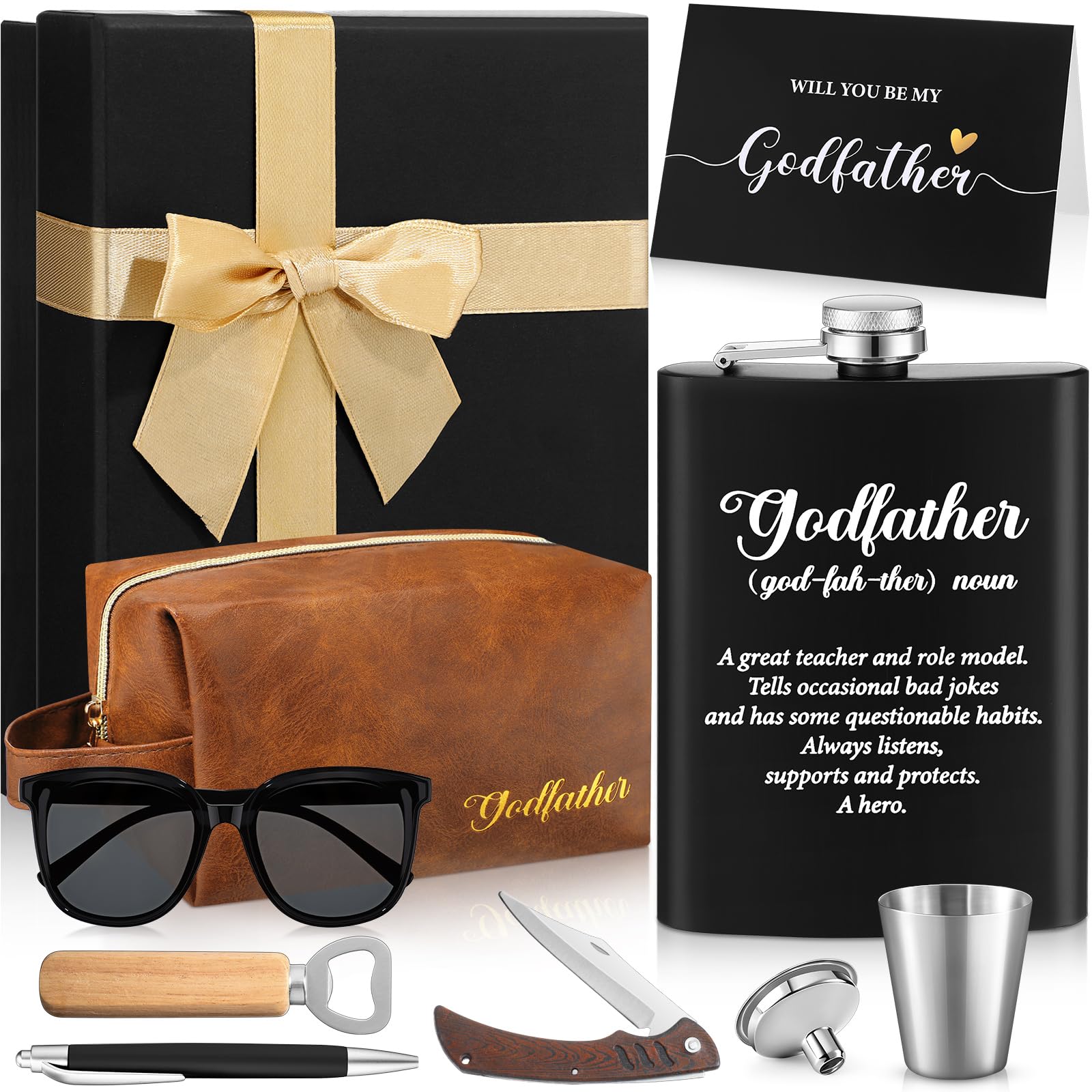 CHENGU conjunto padrino dentro de caja regalo, regalo elegante para bautizo