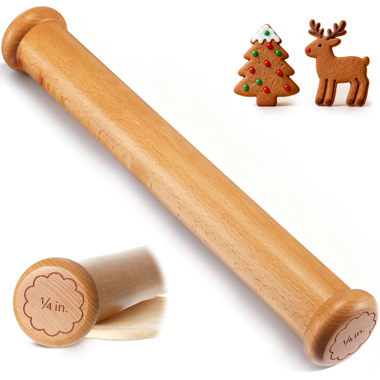 CHENGU rodillo de masa de madera 1/4 pulgada para grosor uniforme