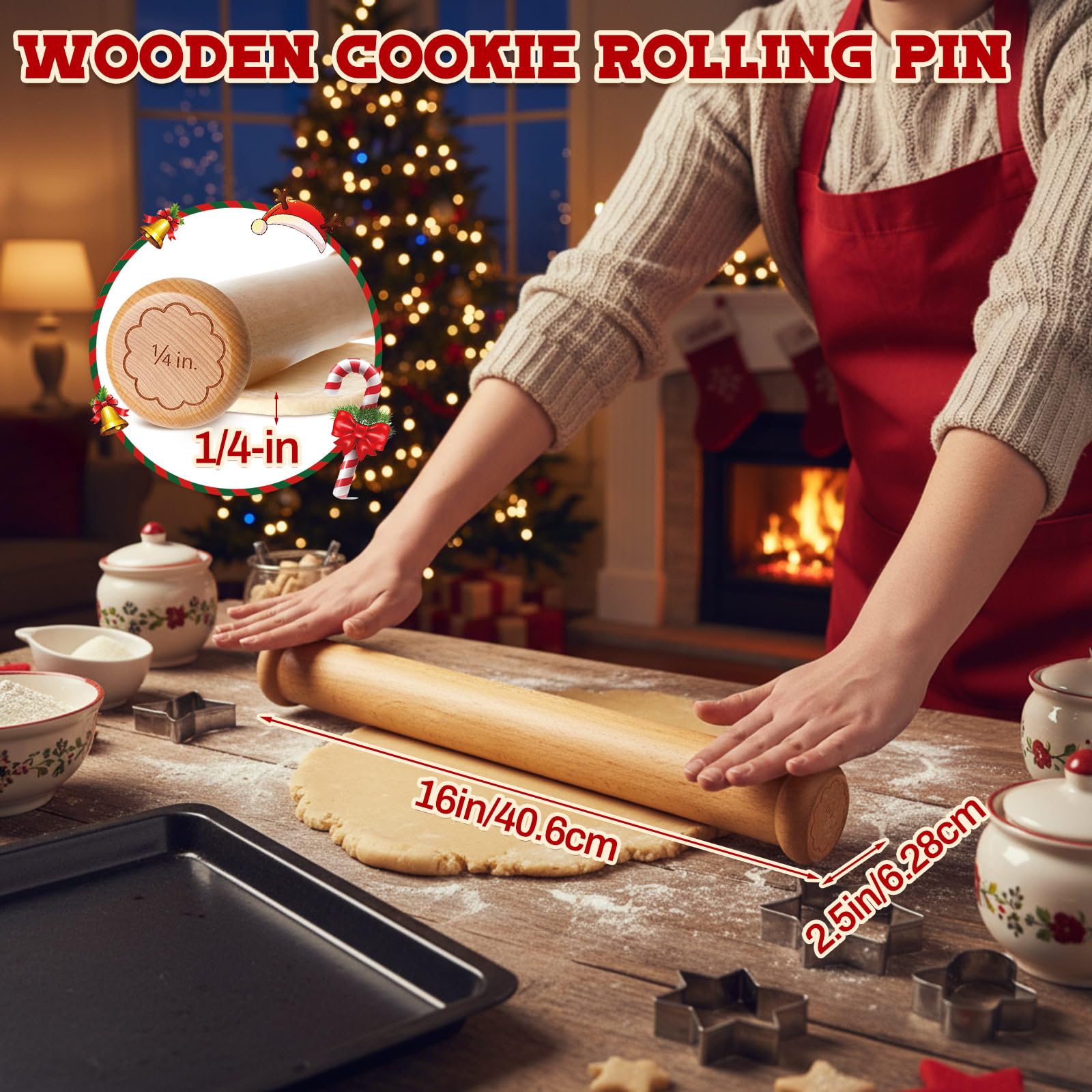 CHENGU rodillo de masa de madera 16 pulgadas para masa grande y galletas