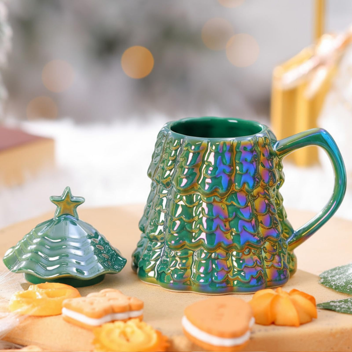 CHENGU taza árbol Navidad con tapa, perfecta para mantener caliente la bebida.