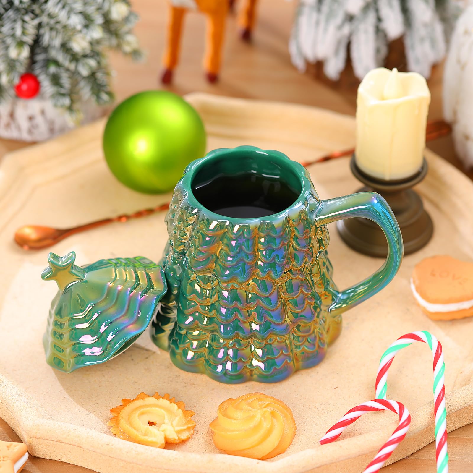 CHENGU taza árbol Navidad para té o café, duradera y apta para microondas.