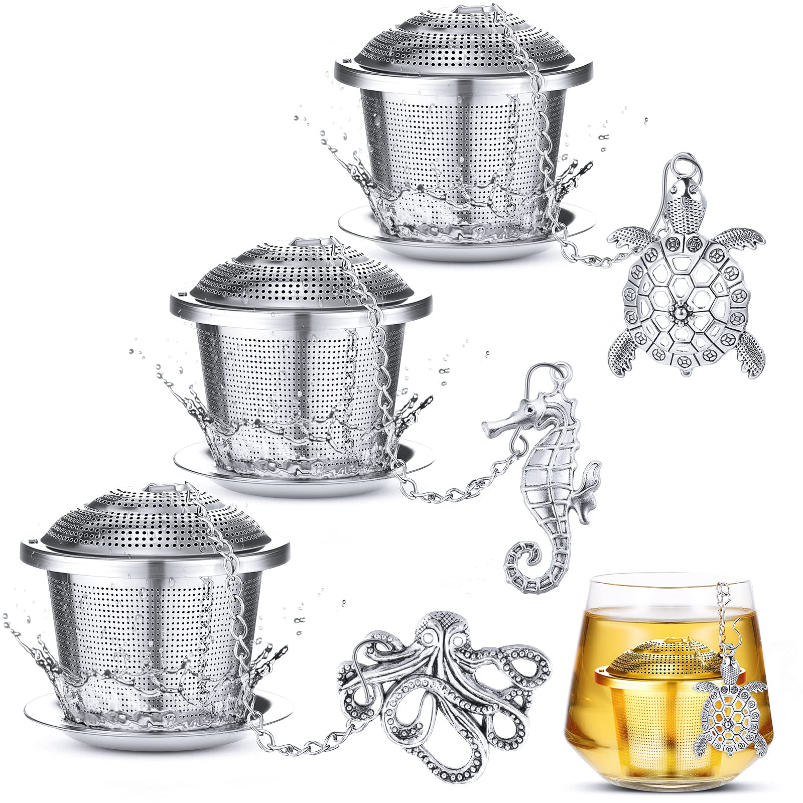 CHENGU infusor con colgante caballito de mar, filtrado fino para infusiones limpias.