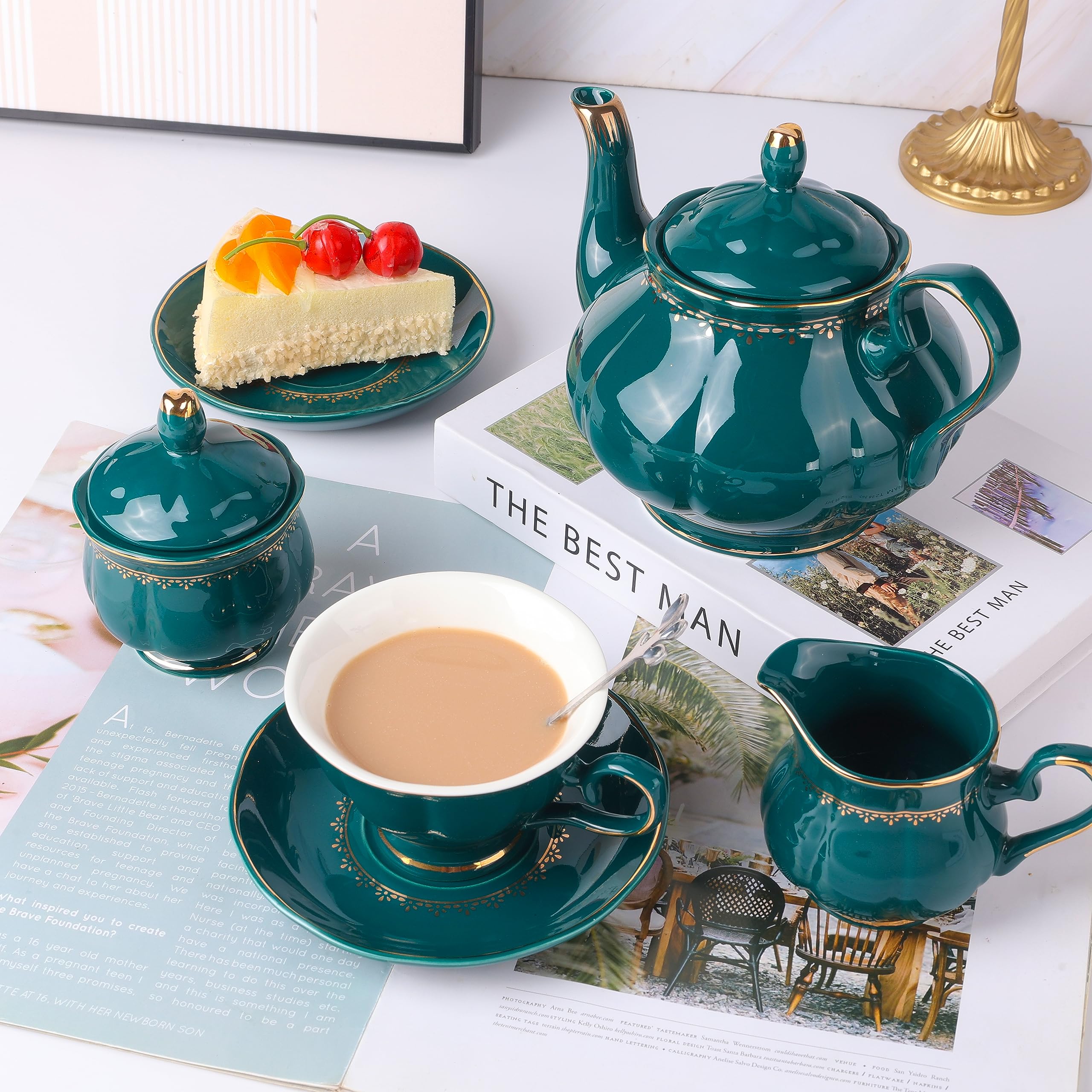 CHENP.HMC tetera de porcelana 22 piezas, servicio elegante para té