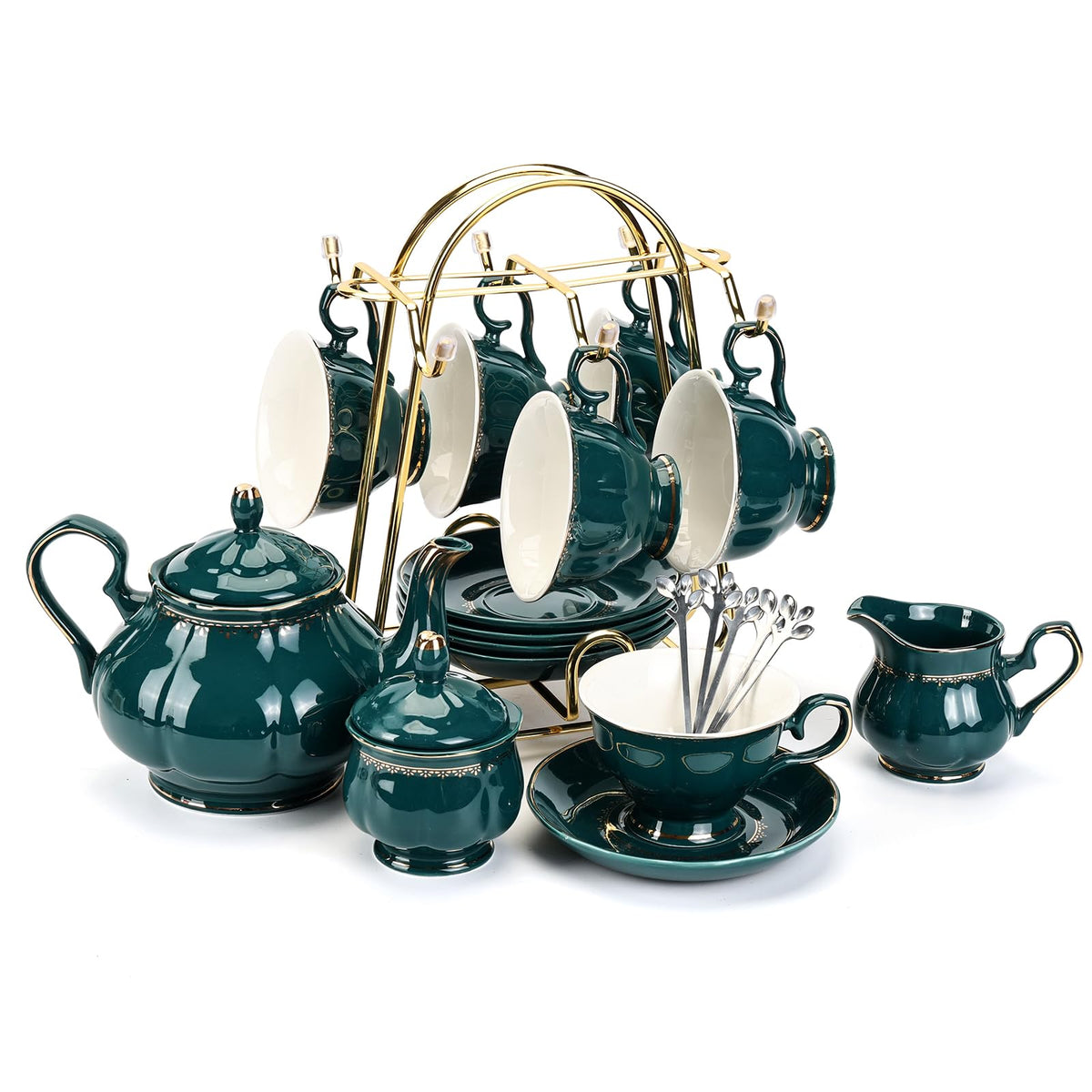 CHENP.HMC juego-te-porcelana-22-piezas tazas y platillos, ideal para té diario