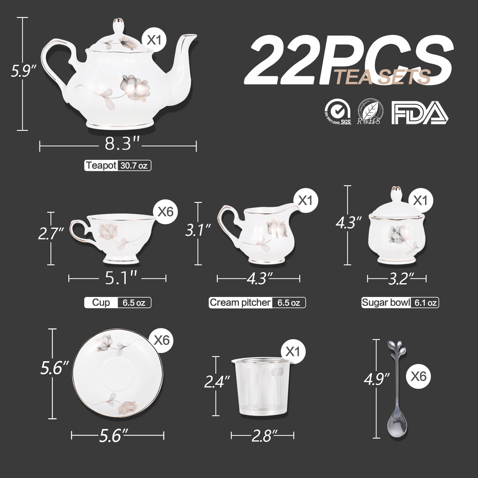 CHENP.HMC tazas de porcelana 160 ml, seis unidades para infusiones diarias