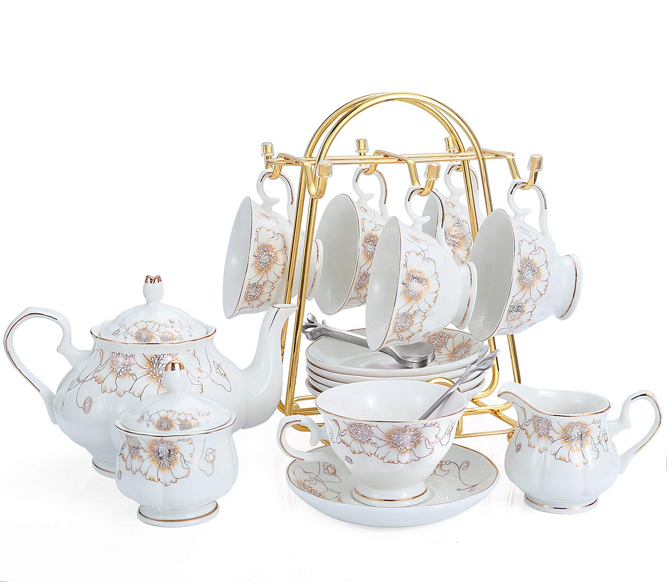 CHENP.HMC Tetera de porcelana con borde dorado para ritual de té en casa