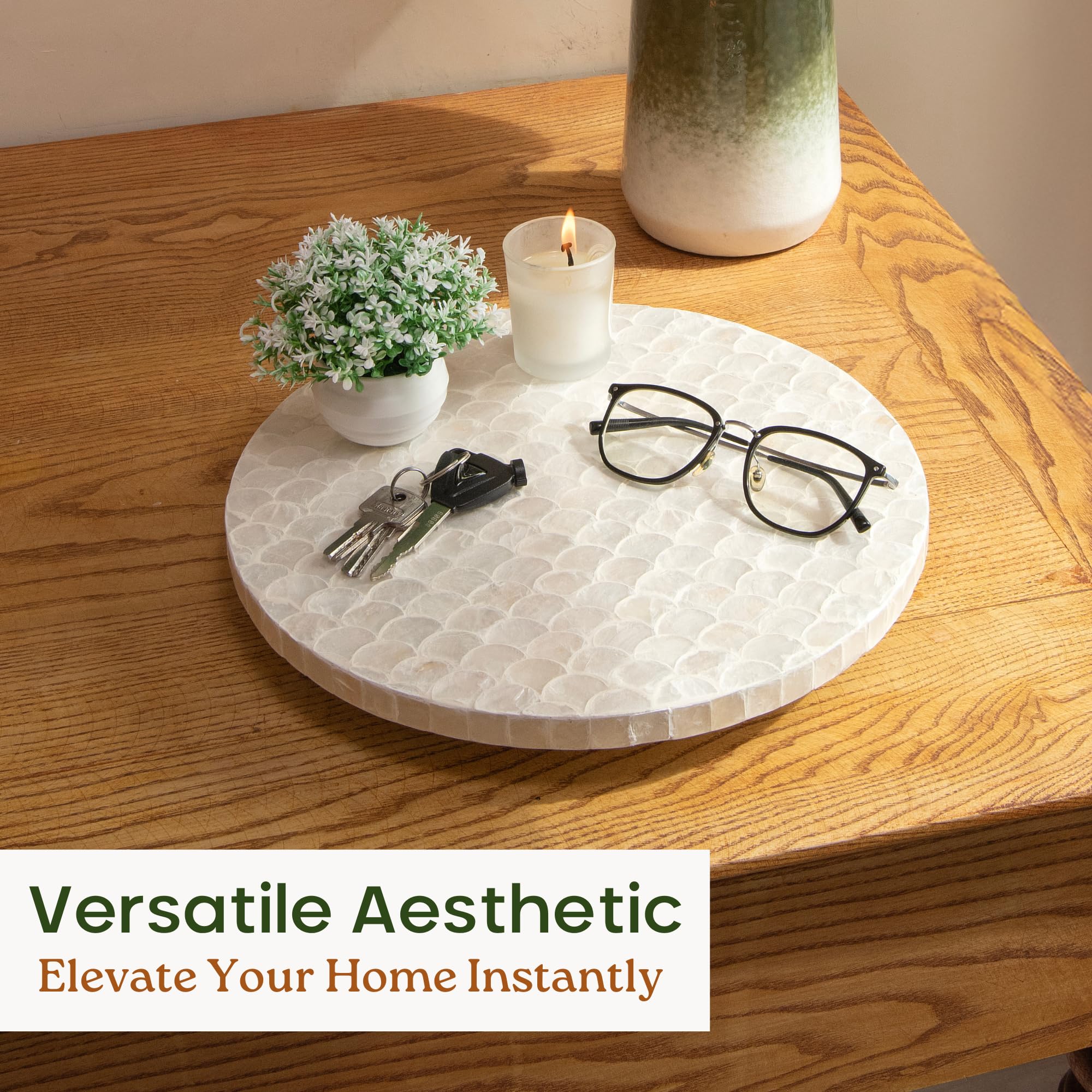 Chi An Home Lazy Susan centro decorativo con capiz iridiscente