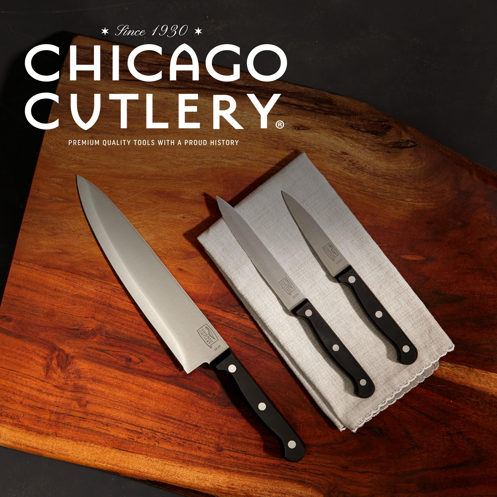 Juego de cuchillos Chicago Cutlery Essentials 3 piezas para uso diario en la cocina.