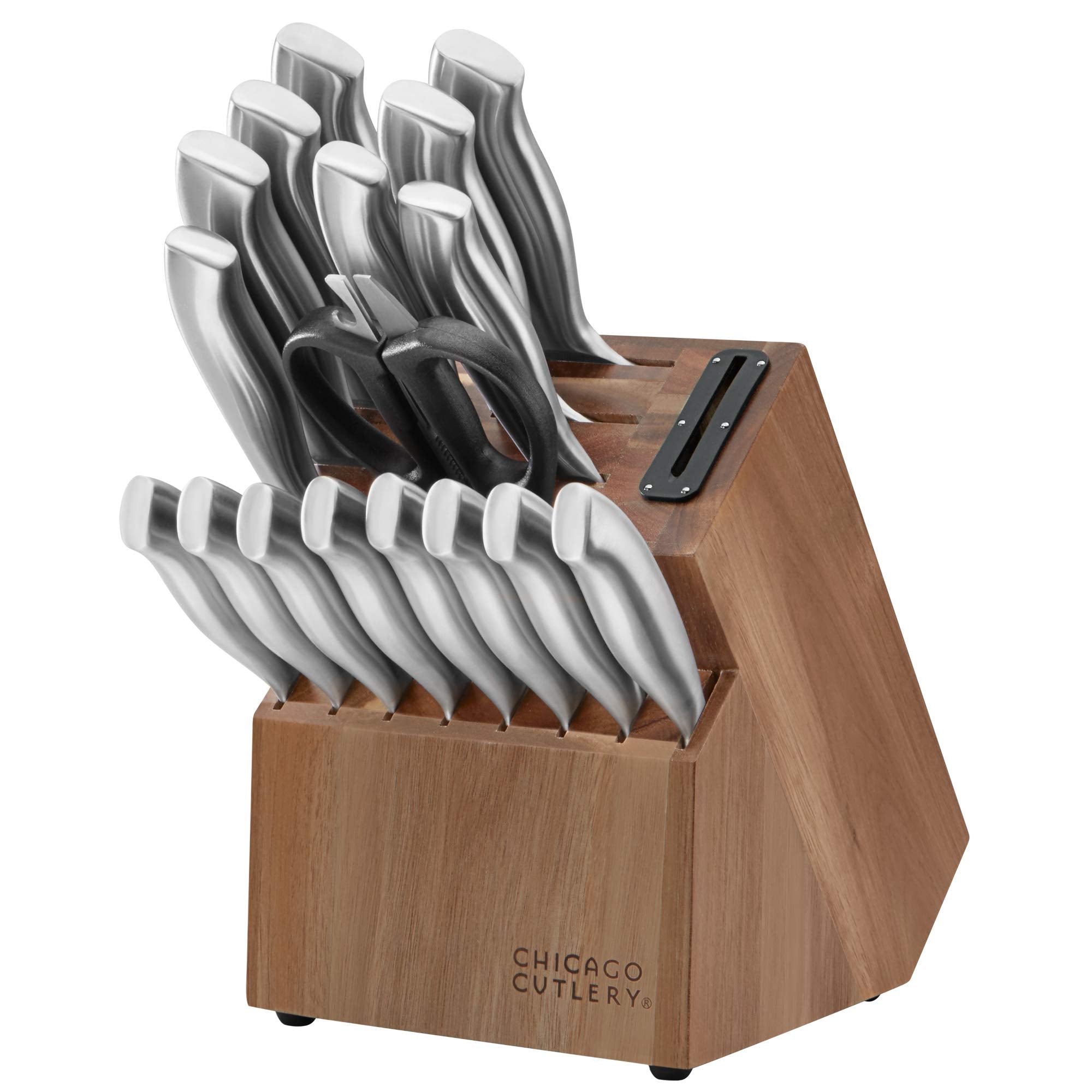 Cuchillos Chicago Cutlery Insignia con guía de agarre para control preciso.