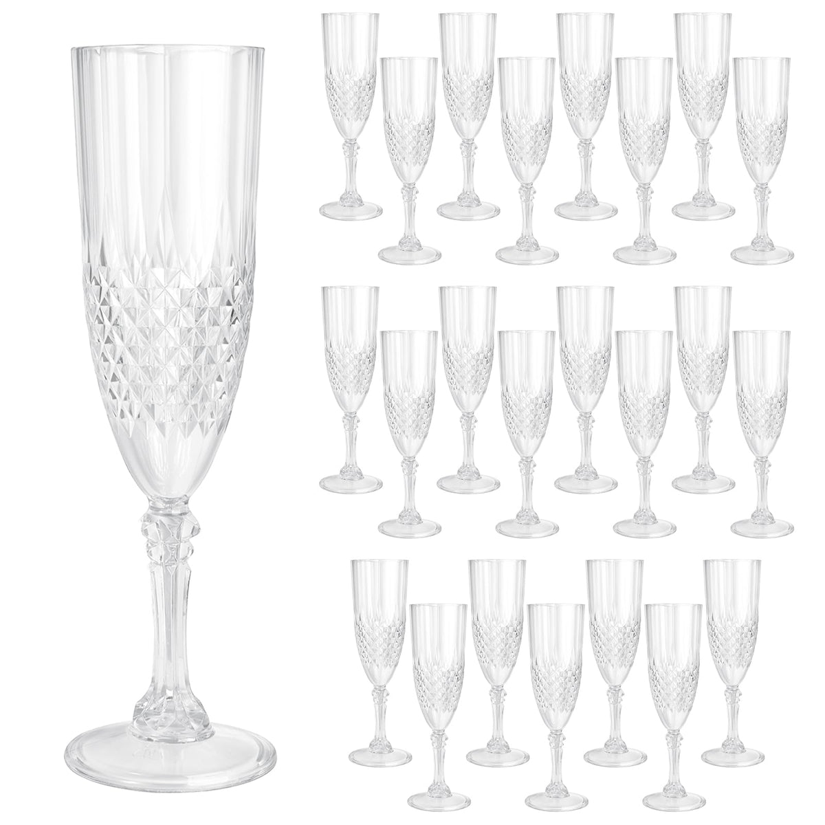 CHICERA: vasos-champagne-plástico-blanco 24-unidades, elegantes para bodas y fiestas.