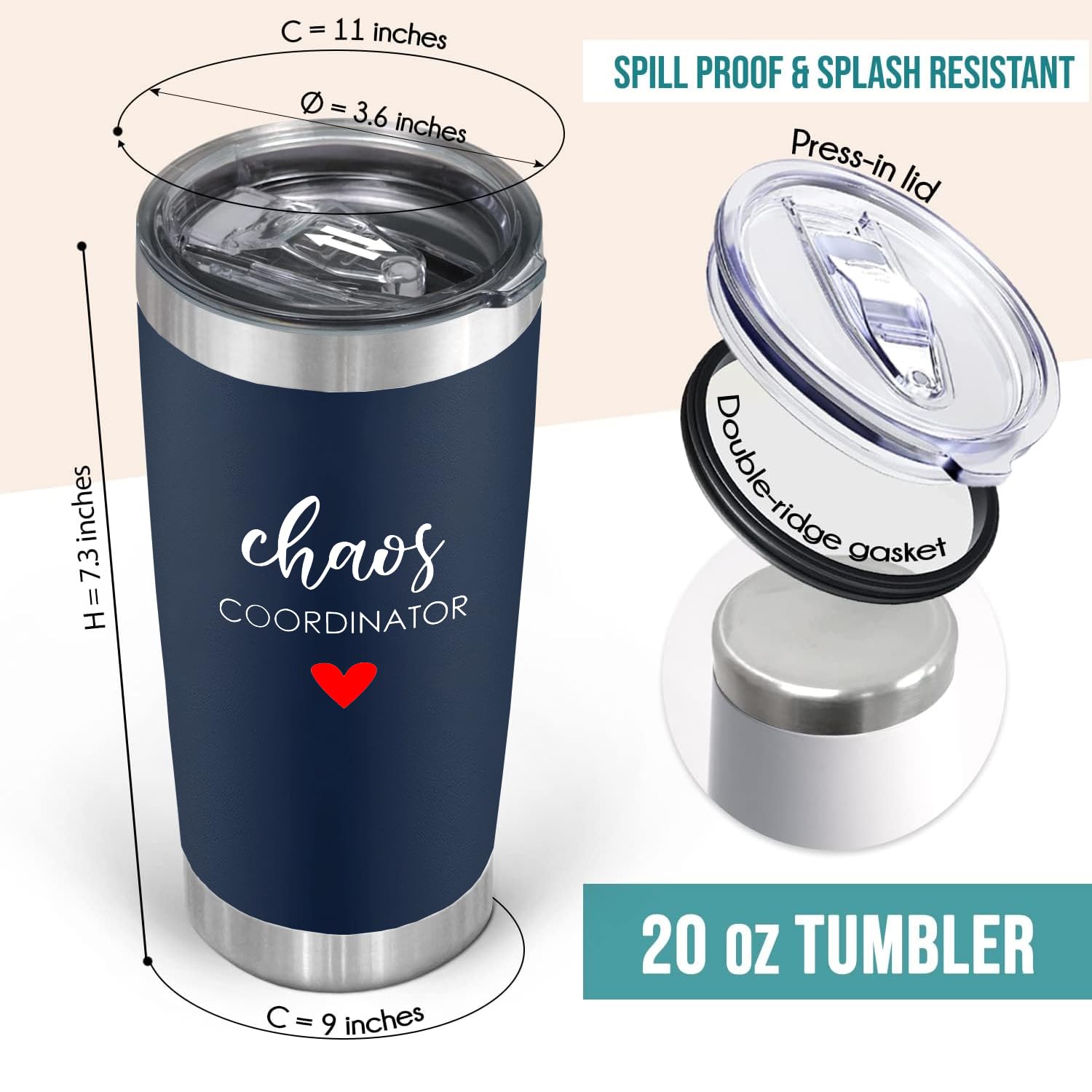CHICKOR vaso 20 onzas con tapa anti-derrame,ideal para viaje diario.