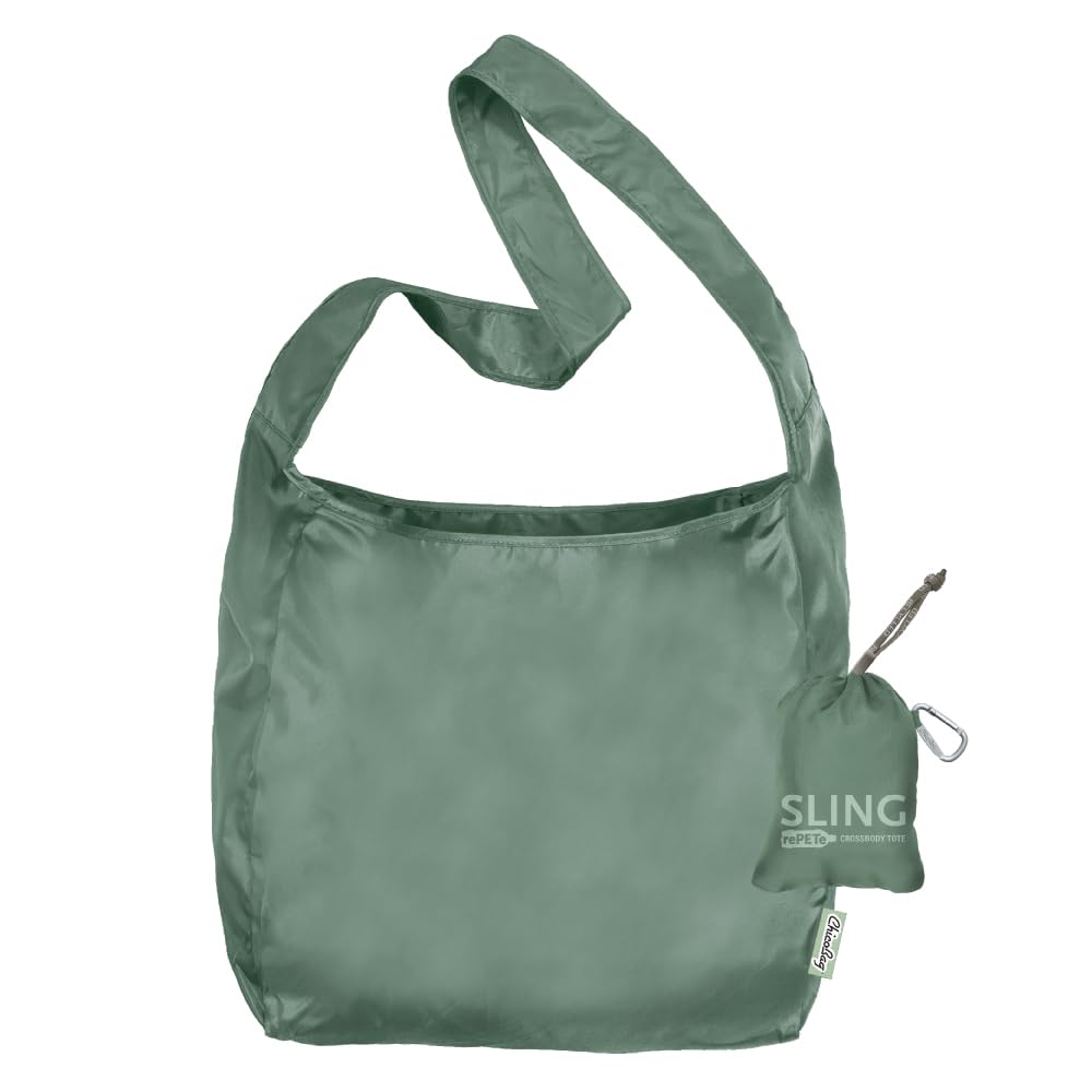 ChicoBag Sling rePETe + Refine, bolsa messenger Sage para uso diario con manos libres.