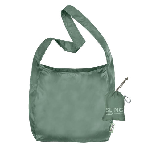 ChicoBag Sling rePETe + Refine, bolsa messenger Sage para uso diario con manos libres.