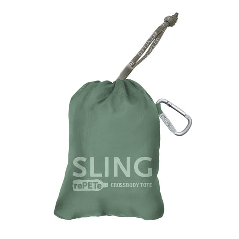 ChicoBag Sling rePETe + Refine, diseño compacto listo para plegar.