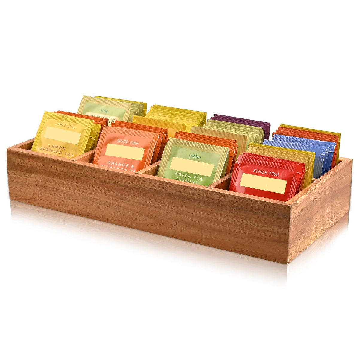 Chicvilla organizador de bolsitas de té en acacia para ordenar sabores con facilidad