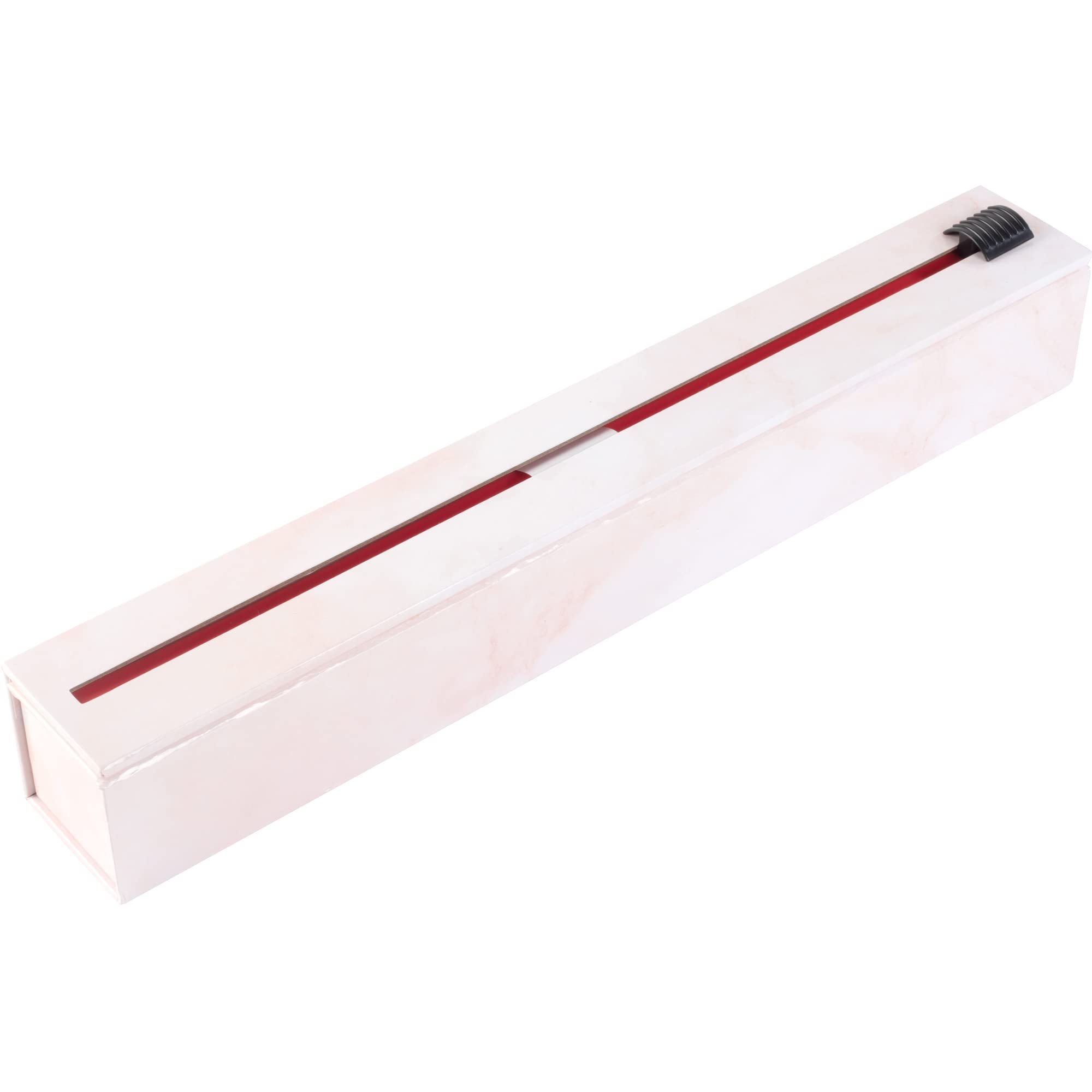 ChicWrap dispensador de papel pergamino rosa mármol con base estable para cocina elegante.