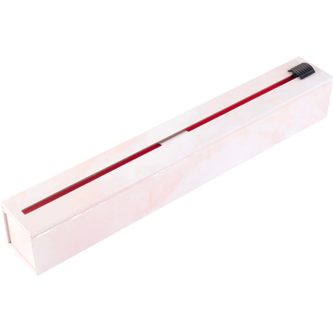 ChicWrap dispensador de papel pergamino rosa mármol con base estable para cocina elegante.