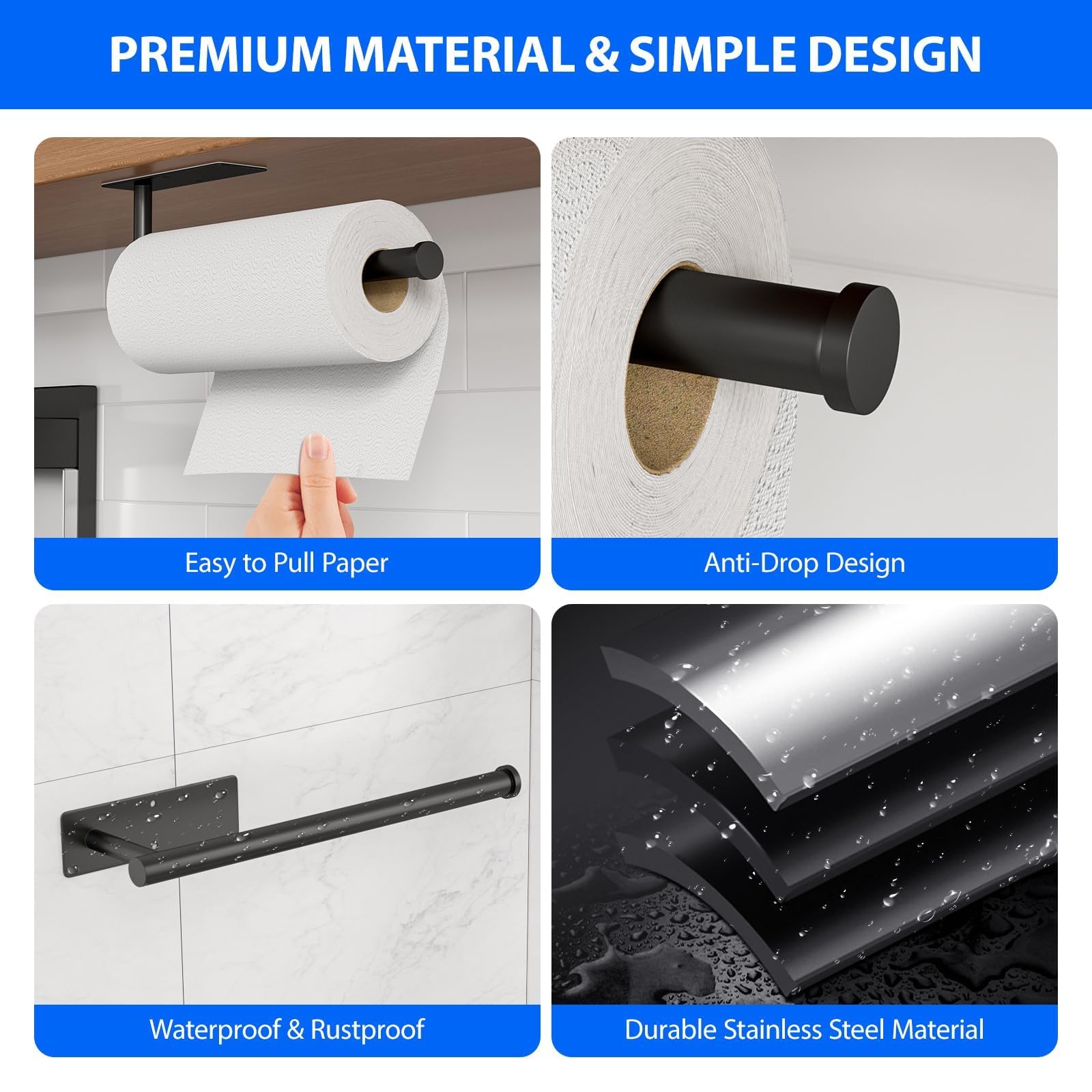 CHIKESI porta-papel acero inoxidable, duradero en cocinas y baños