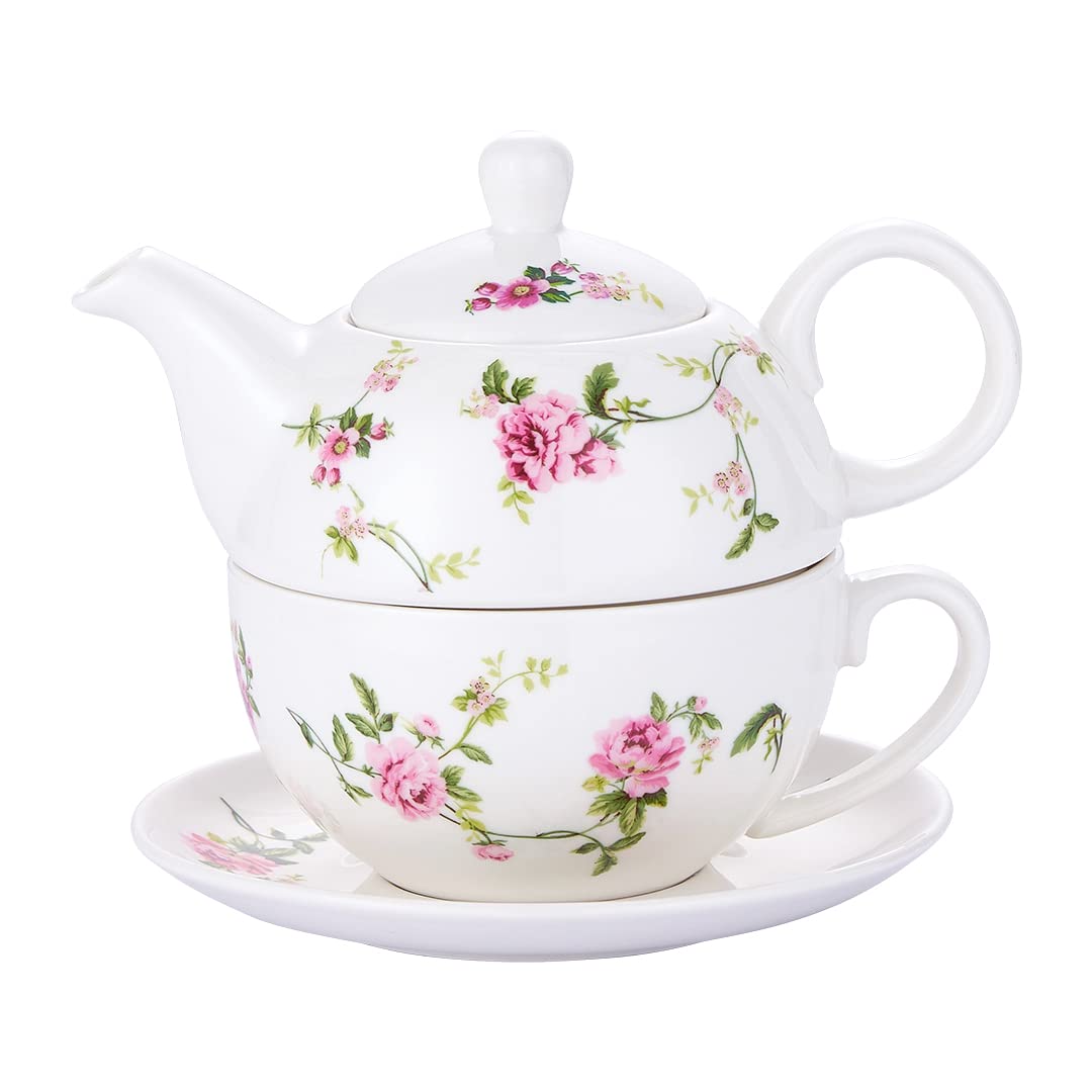 CHILDIKE conjunto de té para una, porcelana floral, ideal para relajación.