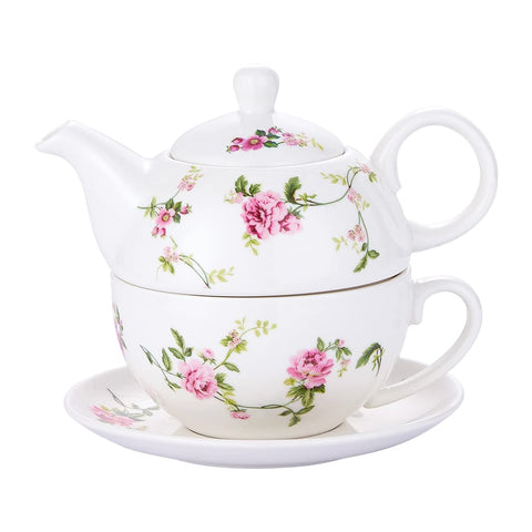 CHILDIKE conjunto de té para una, porcelana floral, ideal para relajación.