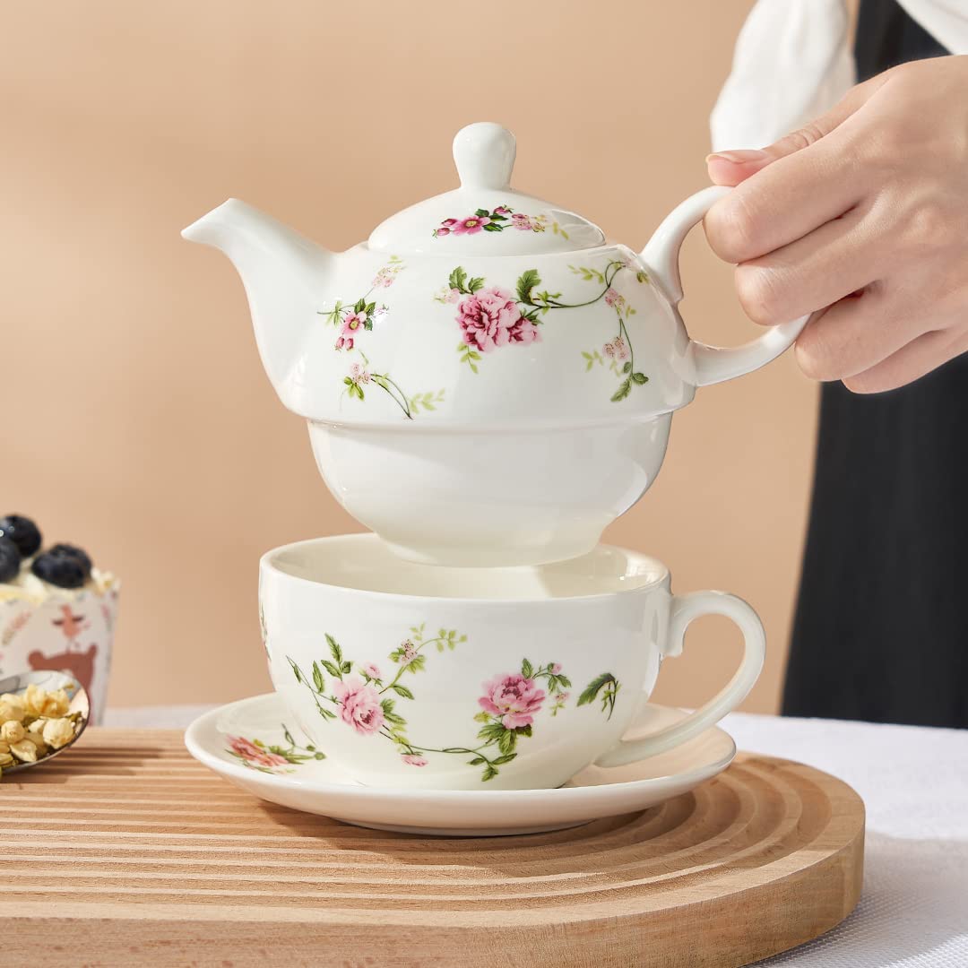 CHILDIKE tetera y taza para una, cerámica floral, perfecto para té en casa.