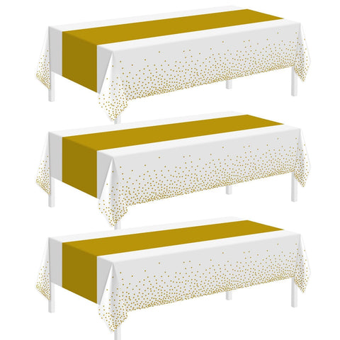 Childom cubiertas mesa blanco dorado paquete 3 para fiestas elegantes y limpias