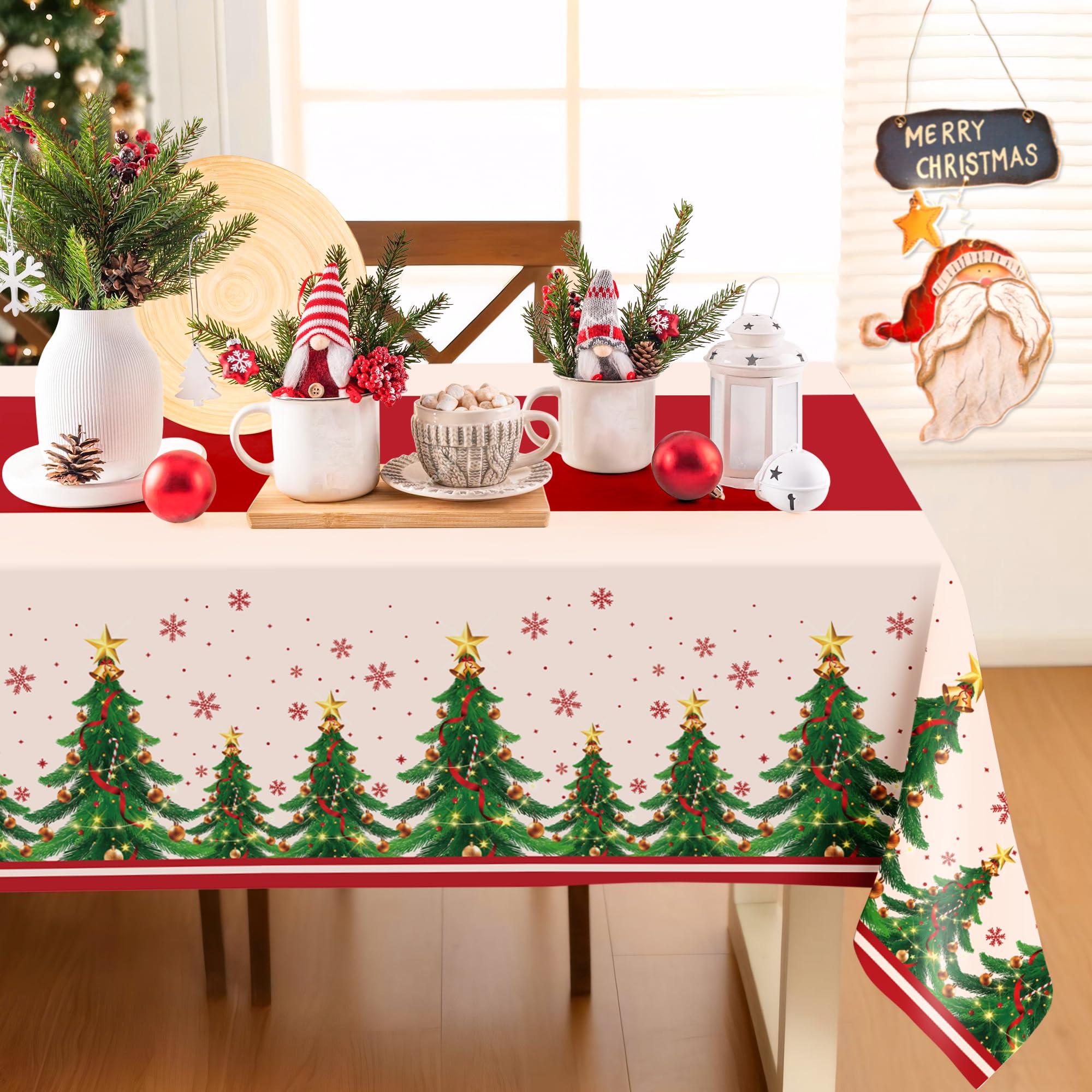 Mantel Childom navidad con adornos y bolas, para reuniones familiares.