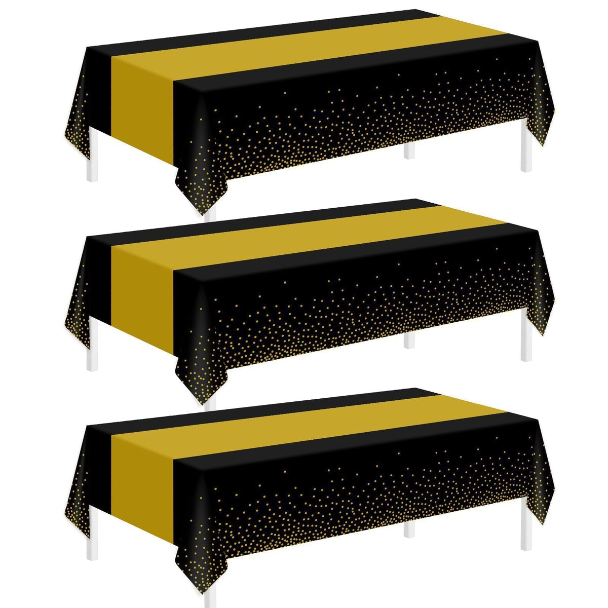 Mantel plástico negro dorado de Childom cubre mesa 54x108 para fiestas.
