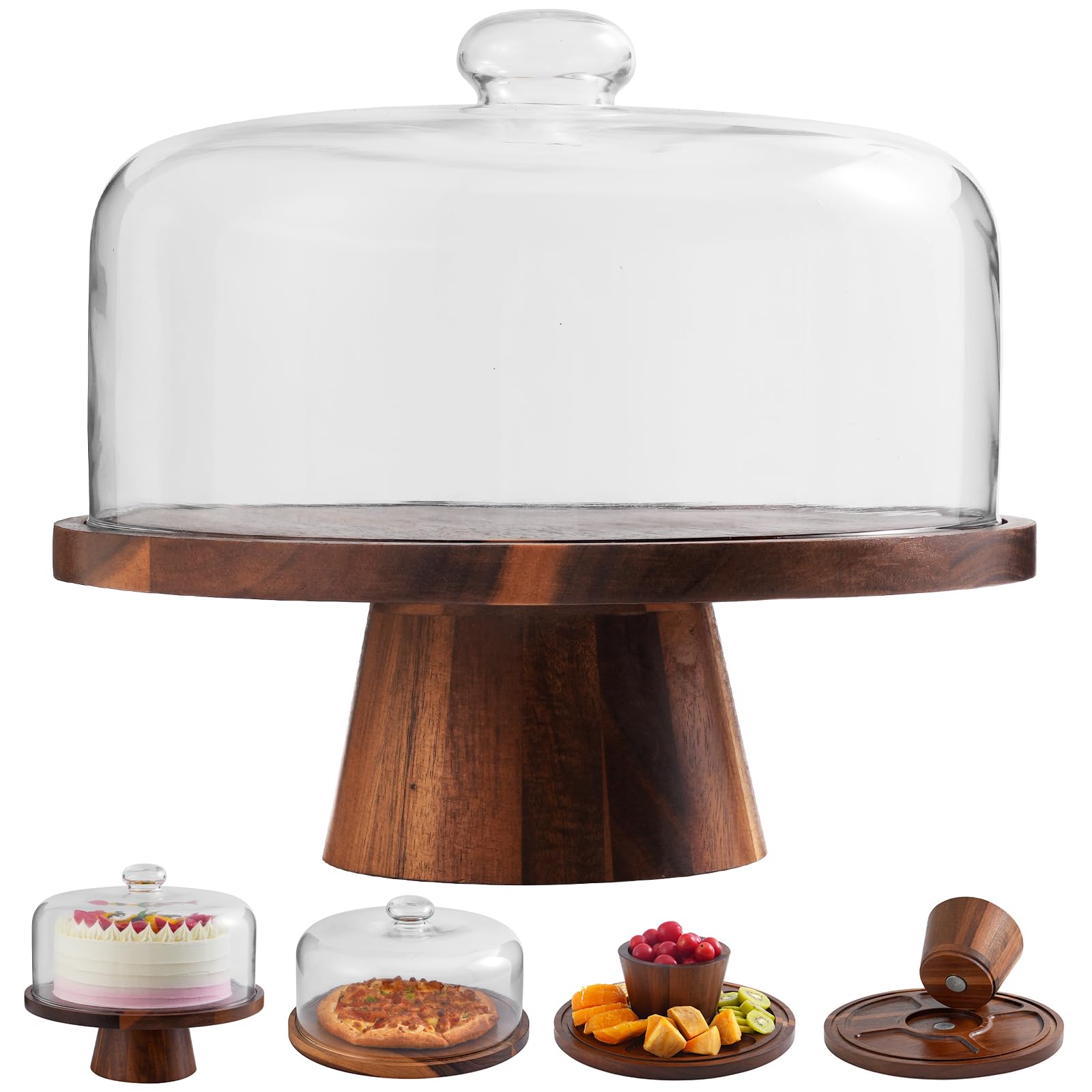 ChilkukUie porta-torta de acacia con base magnetica para servir con estabilidad.
