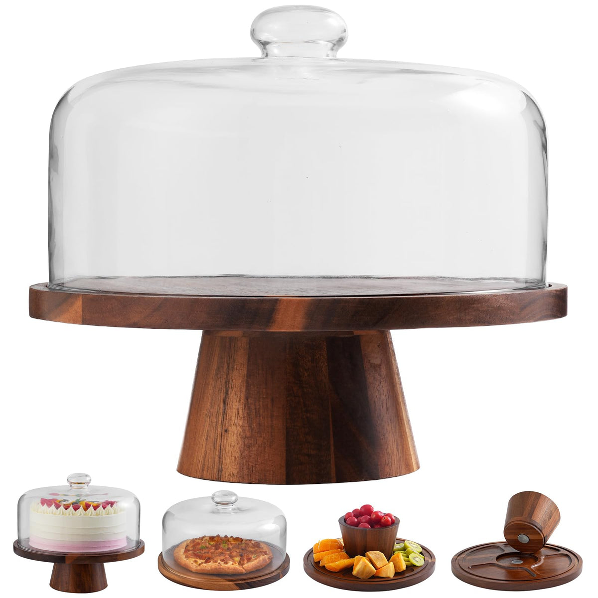 ChilkukUie porta-torta de acacia con base magnetica para servir con estabilidad.