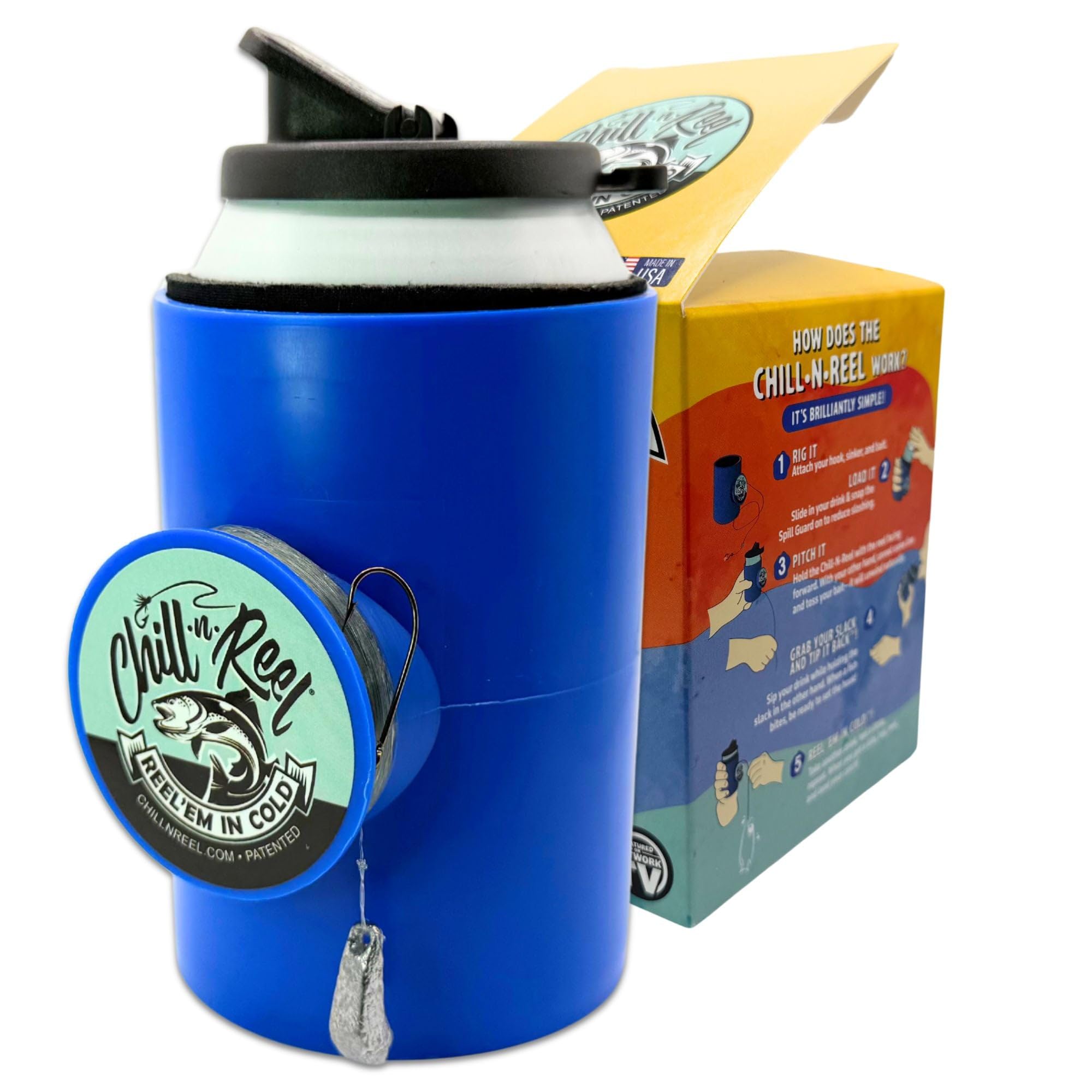 Chill-N-Reel en caja minorista, regalo práctico para pescadores.