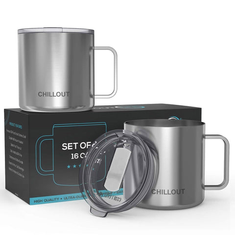CHILLOUT LIFE taza cafe aislada 16oz con manija y tapa deslizable para comodidad.