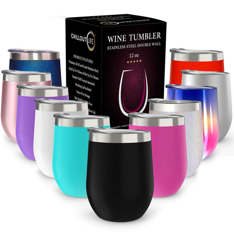 Vaso CHILLOUT LIFE 12 oz de acero inoxidable, ideal para vino gracias a su durabilidad.
