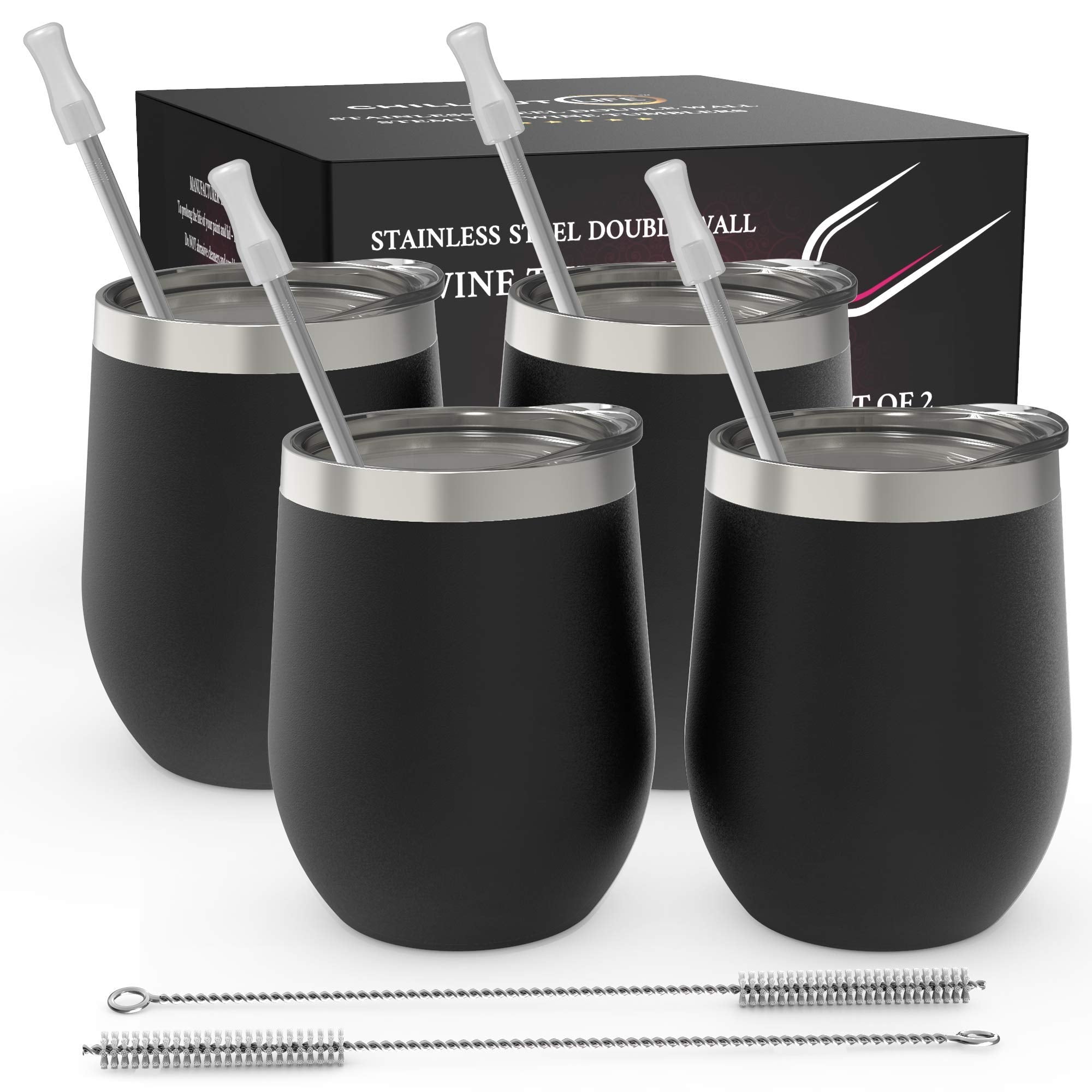 CHILLOUT LIFE vaso vino acero inoxidable 12 oz, conjunto de 4, ideal para picnic