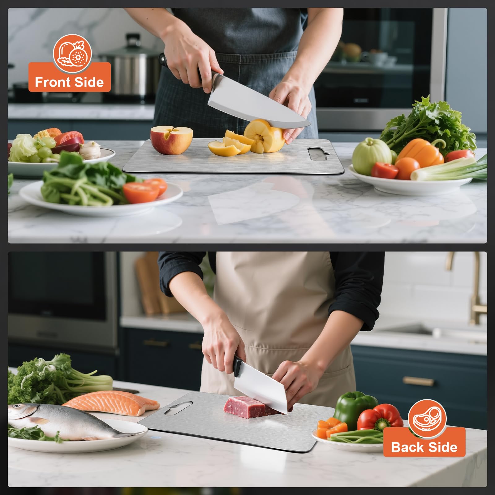 Chin-Best tabla de corte en acero inoxidable para frutas y verduras, superficie limpia