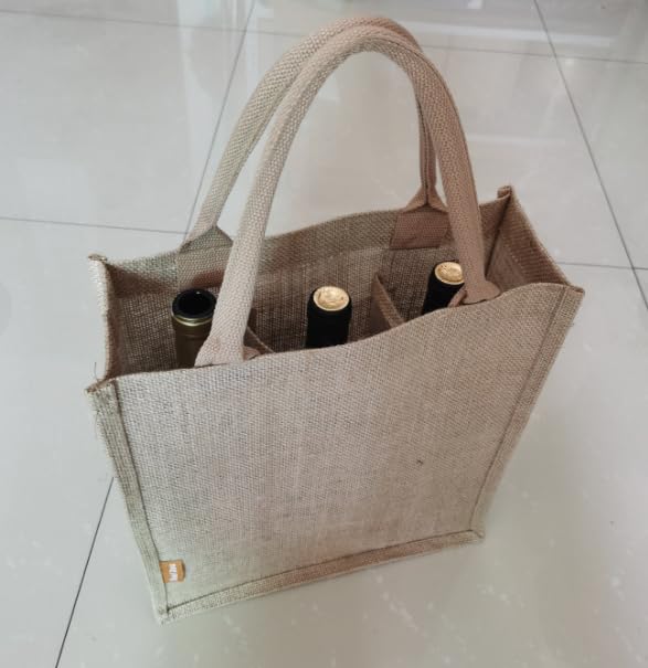 CHINGE ZHI bolsa de vino yute tres botellas interior, almacenamiento seguro para regalos.