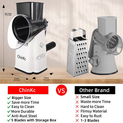 ChinKc rallador rotativo cuchillas intercambiables para múltiples cortes.
