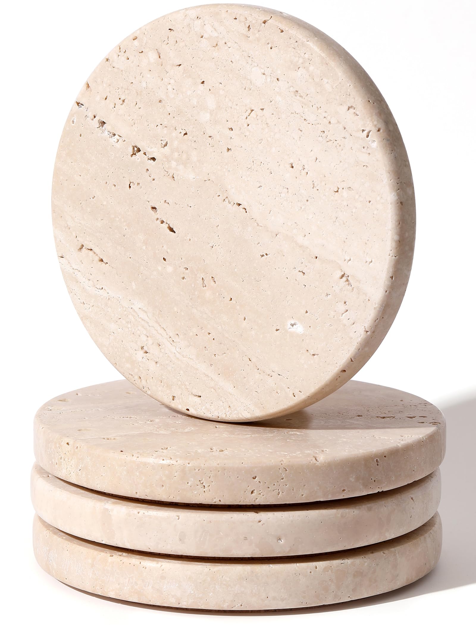 CHISELED ST DF SK posavasos travertino beige, set de 4 para proteger superficies.