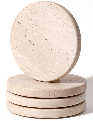 CHISELED ST DF SK posavasos travertino beige, set de 4 para proteger superficies.