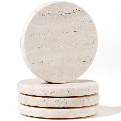 CHISELED ST DF SK posavasos travertino blanco, absorben humedad para proteger muebles.